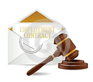 Employment contract document papers and gavel