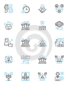 Employment effectiveness linear icons set. Productivity, Efficiency, Performance, Accountability, Motivation