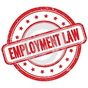 EMPLOYMENT LAW text on red grungy round rubber stamp