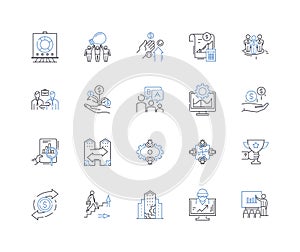 Employment rise line icons collection. Expansion, Growth, Flourishing, Upsurge, Upswing, Increase, Boost vector and