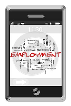 Employment Word Cloud Concept on Touchscreen Phone