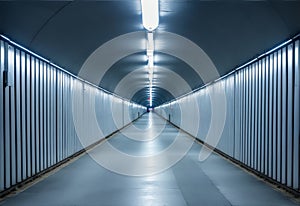 Emplty long underground walkway. Generative AI