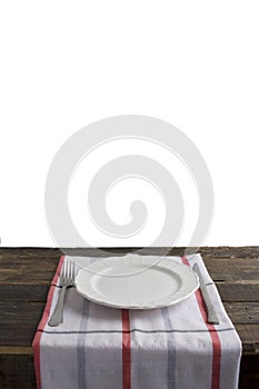 Emplty plate with fork and knife on isolated background