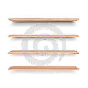 Emply Wooden Shelf Isolated White Background