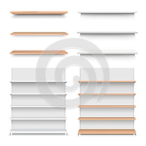 Emply Wooden Shelf Set Isolated White Background