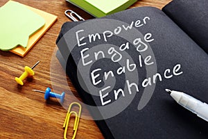 Empower engage enable enhance words written.