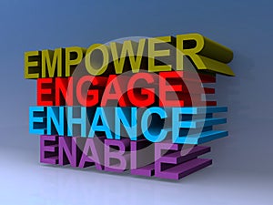 Empower engage enhance enable on blue photo