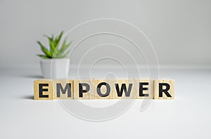 Empower - words from wooden blocks with letters, empower concept, top view background