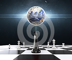 Empowering of the Earth with Chess on the chessboard. Chess business concept, leader & success.