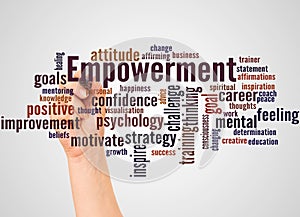 Empowerment word cloud and hand with marker concept