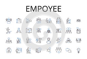 Empoyee line icons collection. Team member, Staffer, Worker bee, Crew member, Laborer, Office worker, Co-worker vector