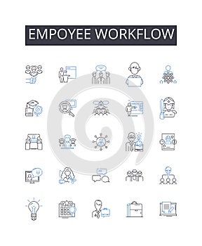 Empoyee workflow line icons collection. Wireless, Fiber-optic, Nerk, Communication, Satellite, Broadband, Digital vector