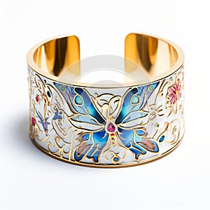 Empress Inspired Gold Plated Cuff Bracelet With Colorful Butterflies photo