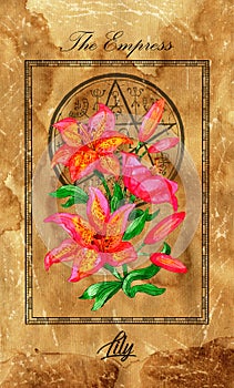 The Empress. Major Arcana tarot card with lily and magic seal