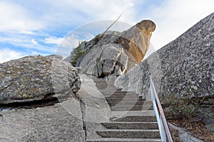 Empt steps on the rocky top of a mountain