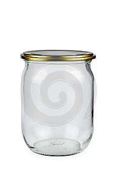 Empty 0.5 liter glass jars and tin lid