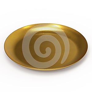 Empty 24ct Gold Platter Isolated on White Background.