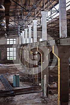 Empty abandoned industrial factory interior