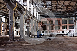 Empty abandoned industrial factory interior