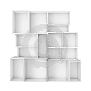 Empty abstract white shelves isolated on white background