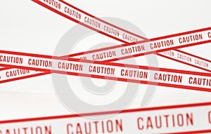 Empty accident scene with caution tape fencing