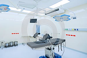 Empty adjustable patient`s bed in the maternity ward at hospital