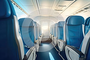 Empty air plane seats. Airplane interior. Generative AI