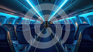 Empty aircraft seats. Interior of passenger plane. Generative Ai