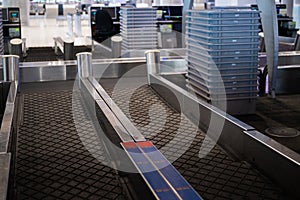 Empty airport check-in counter while coronavirus pandemic