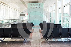 Empty Airport Terminal Chairs. French Windows