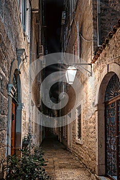 Empty aisle and typical balkans architecture in Old town of Budva in Montenegro