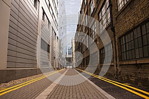 Empty alley found on a rainy day in downtown London