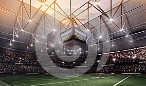 Empty american football stadium 3D in lights render