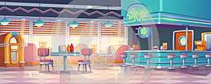 Empty American retro 50s diner interior design