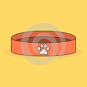 Empty animal bowl. Dog food. Paw print. Cartoon vector illustration