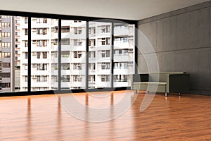 An empty apartment with crowded view