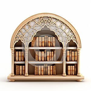 Empty Arched Bookshelf 3d Illustration With Byzantine-style Iconography