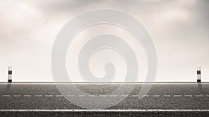 Empty asphalt highway road with milestones and sky background for design backdrops