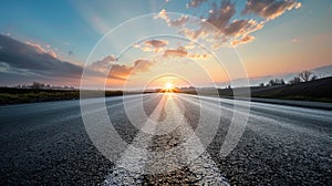 Empty asphalt road and beautiful sky at sunset