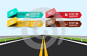 Empty asphalt road with four steps infographic design