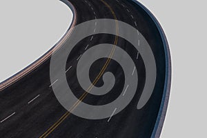 The empty asphalt road with white background, 3d rendering