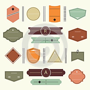 Empty assorted shapes modern labels, banners, stickers, and dividers flat design elements set on beige