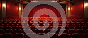 Empty Auditorium with Rows of Red Seats AI Generated