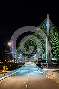 Empty avenue - cable stayed bridge in Sao Paulo - Brazil - at night