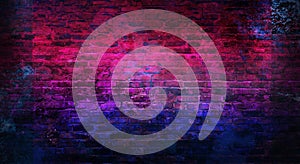 Empty background of old brick wall, background, neon light