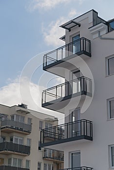 Empty balconies in a new residential apartment building