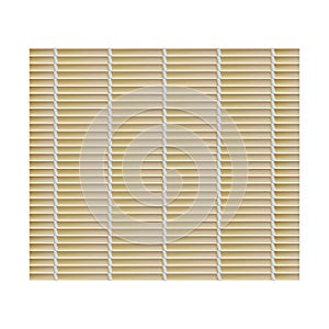 Empty bamboo mat top view. Traditional Japanese kitchen utensils. Bamboo sticks interconnected with cotton thread. Vector