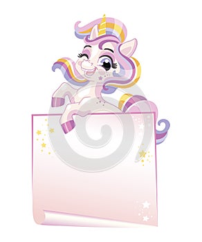 Empty banner cute unicorn vector illustration