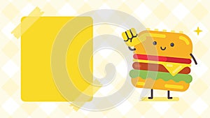 Empty banner and hamburger character showing thumbs up