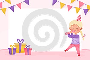 Empty Banner with Kid Enjoy Party Celebration Vector Template